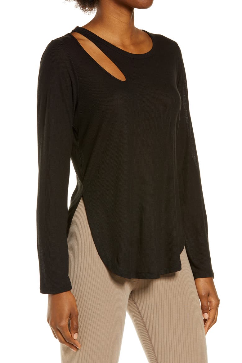 Peak Cutout Long Sleeve T-Shirt, Alternate, color, BLACK