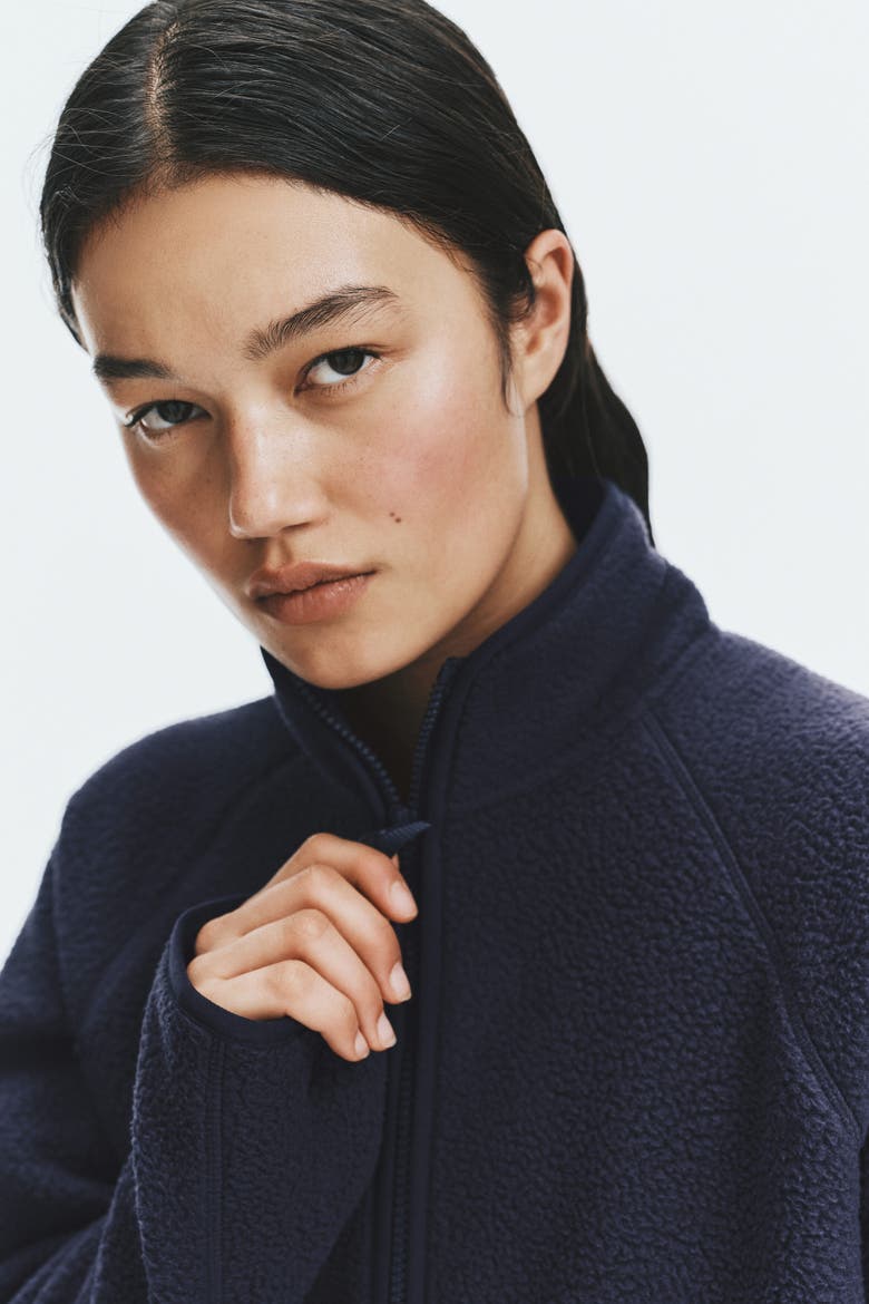 Teddy Fleece Activewear Jacket, Alternate, color, Navy blue