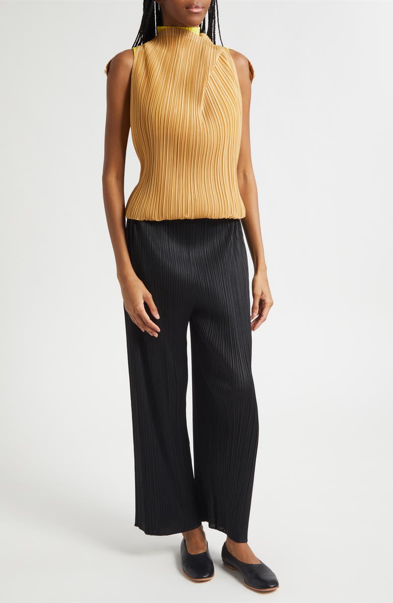 Pleats Please Issey Miyake Swing Colorblock Pleated Convertible Midi Dress, Alternate, color, Yellow