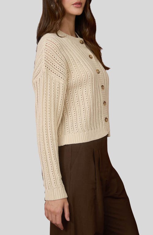 Blu Pepper Pointelle Button Front Crop Cardigan In Brown