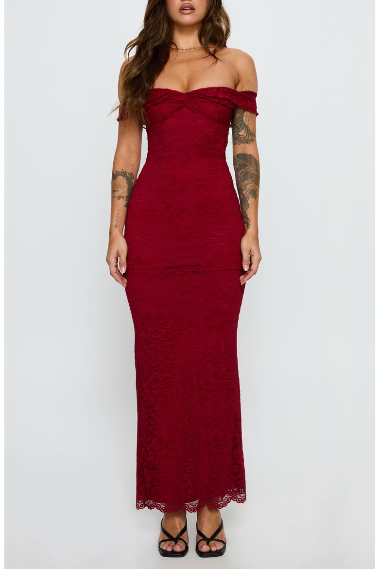 Anabeila Off the Shoulder Lace Mermaid Gown, Main, color, RED