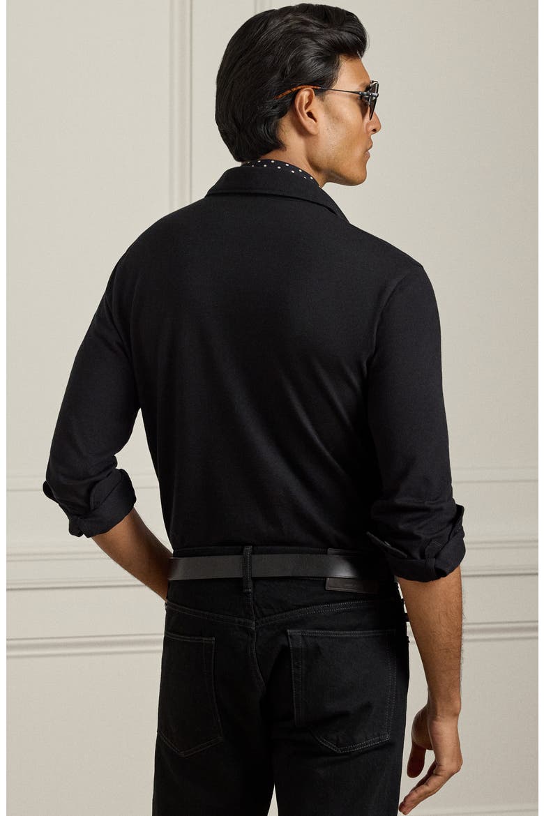Long Sleeve Cotton & Cashmere Polo, Alternate, color, CLASSIC BLACK