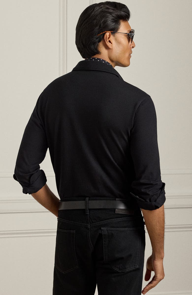 Ralph Lauren Purple Label Long Sleeve Cotton & Cashmere Polo, Alternate, color, Classic Black