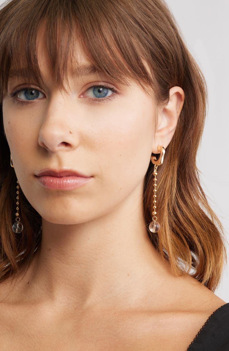 Open Edit Bead Linear Drop Earrings, Alternate, color, Clear- Gold