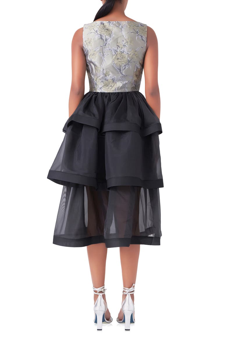 Floral Jacquard Midi Dress, Alternate, color, TAUPE MULTI/ BLACK