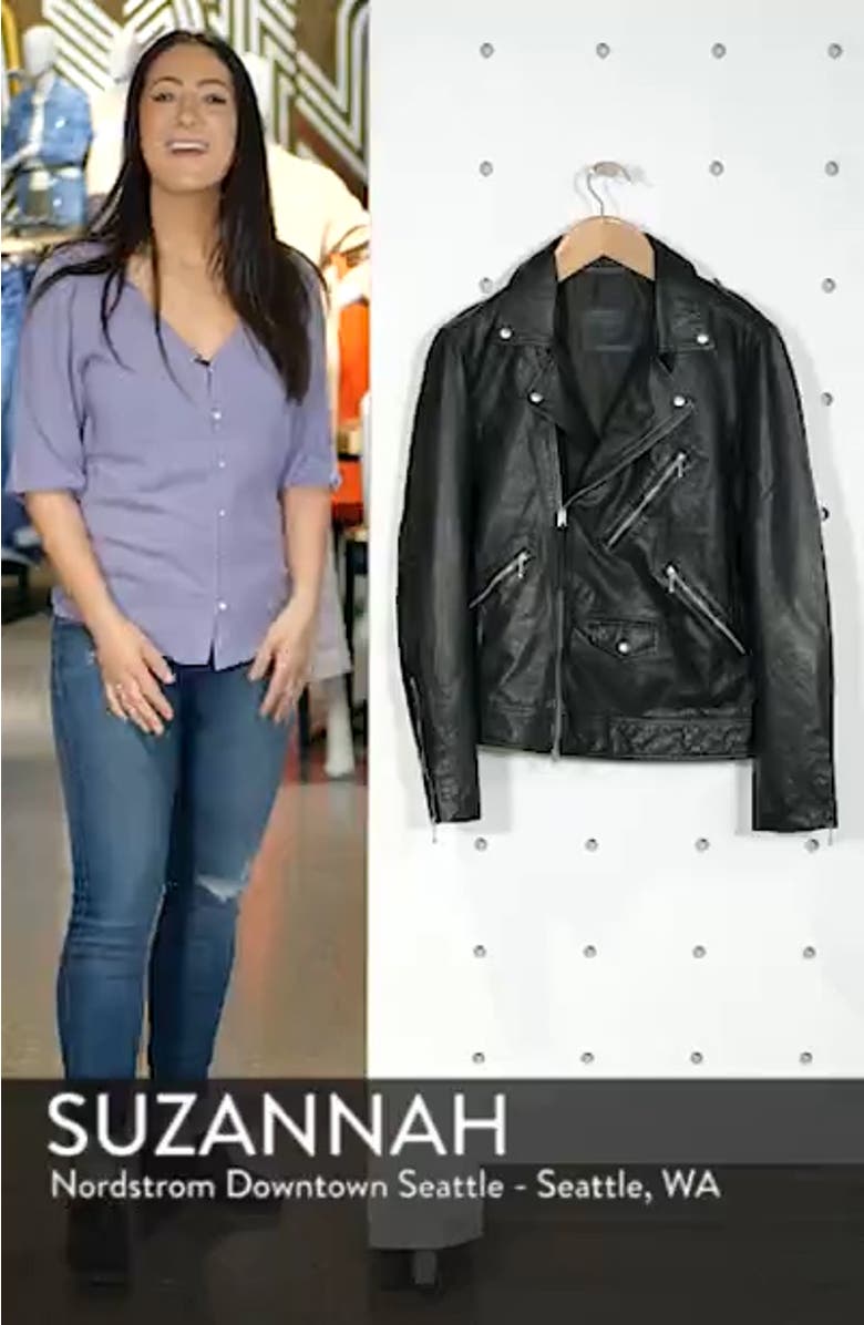 Holt Slim Fit Leather Biker Jacket, sales video thumbnail