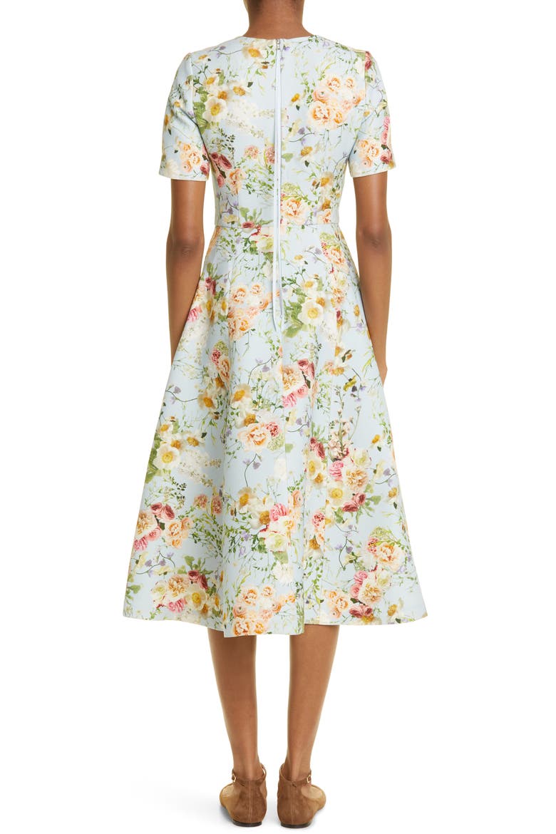 Eloise Floral Print Wool & Silk A-Line Dress, Alternate, color, PALE BLUE FLORAL