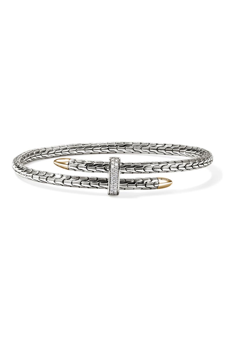Spear Flex Cuff, Diamonds, 4mm, Main, color, SILVER/GOLD