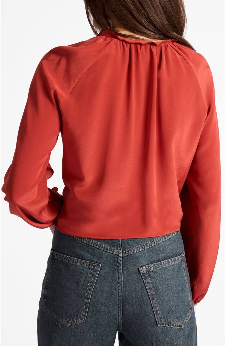 Santorelli Skyla Long Sleeve Ruffle Blouse in Silk Crepe de Chine, Alternate, color, Rust