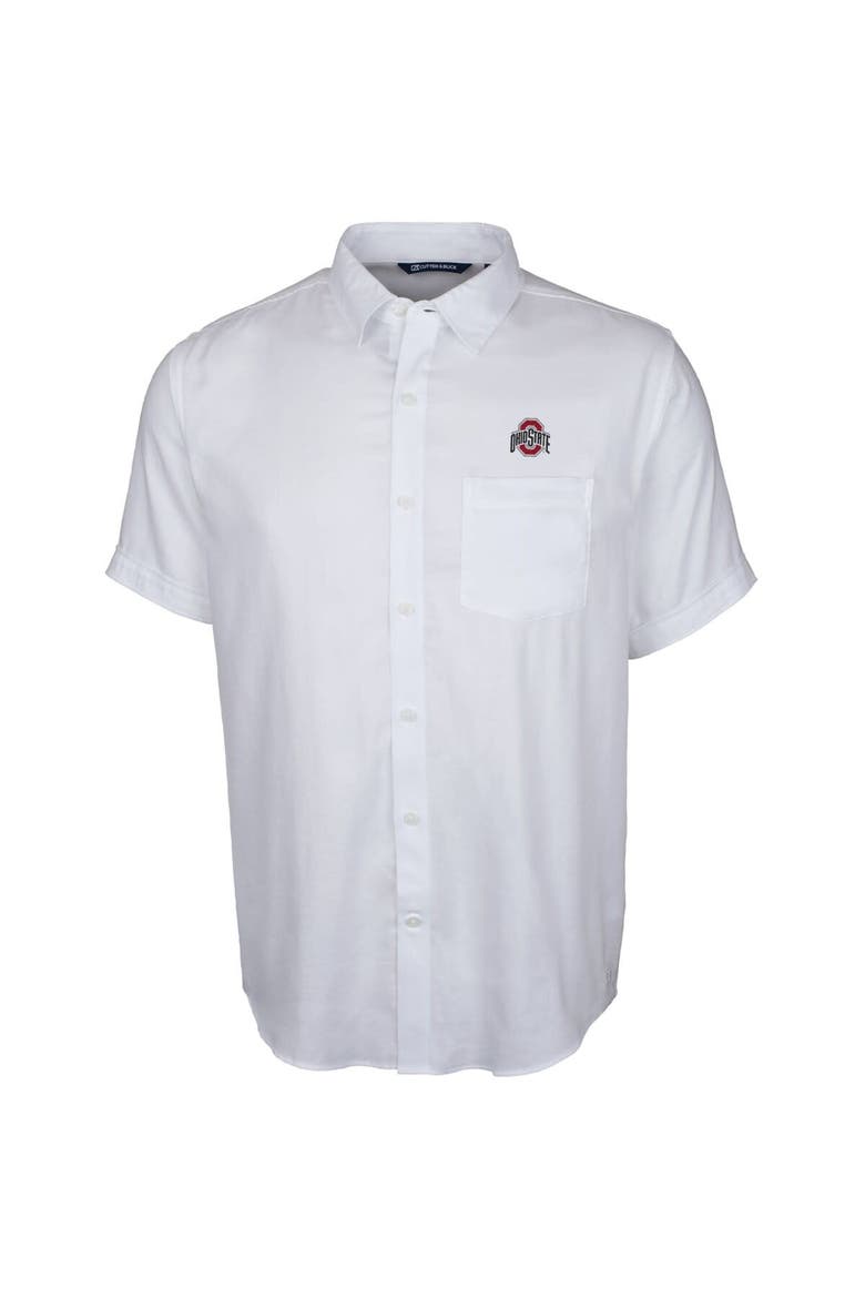 Men's Cutter & Buck White Ohio State Buckeyes Windward Twill Button-Up Short Sleeve Shirt, Alternate, color, White