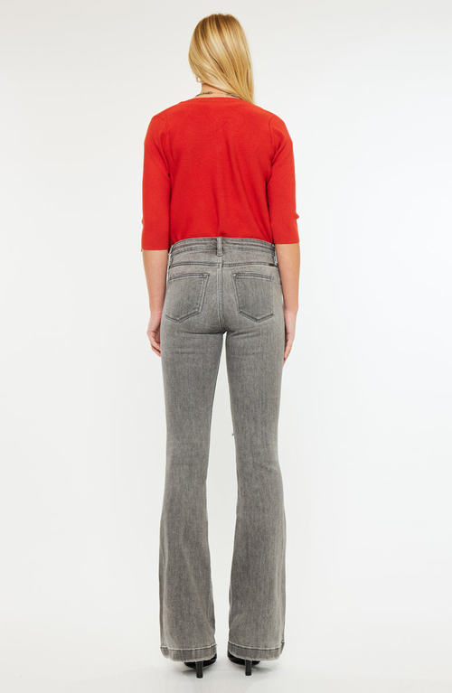 Kancan Harlo Mid Rise Raw Hem Flared Jeans In Gray
