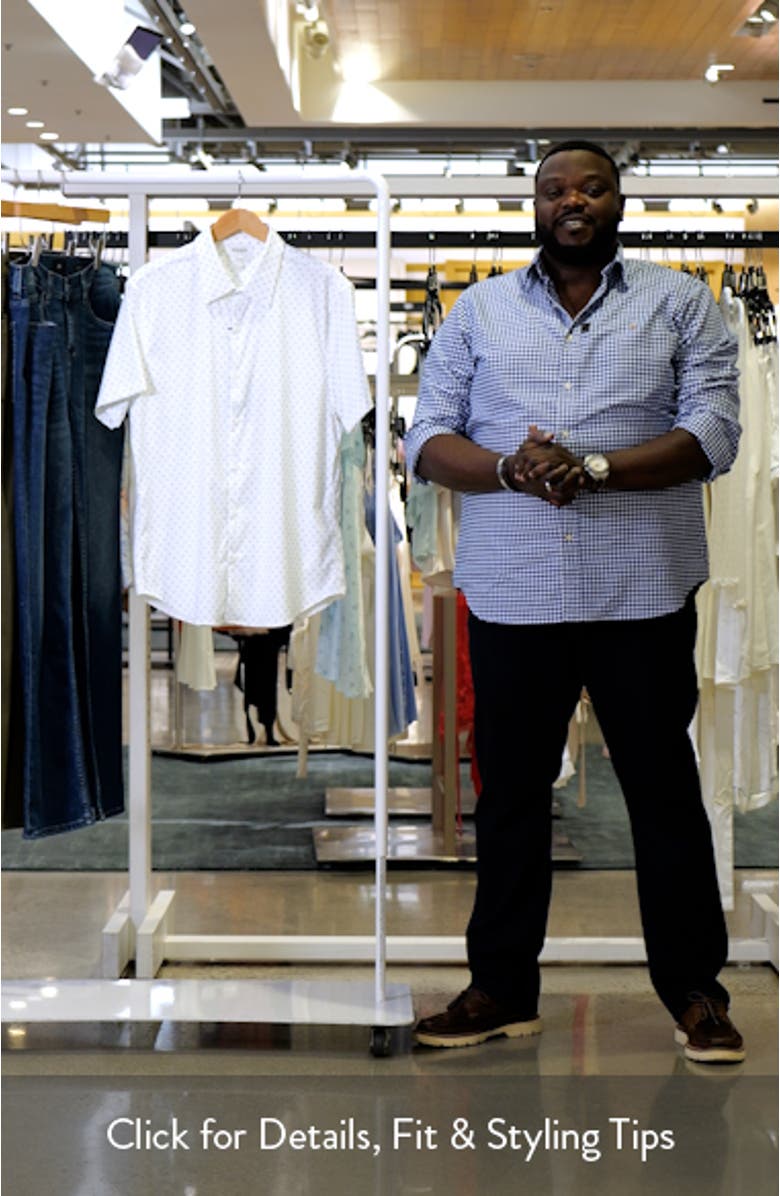 Geo Print Tech Short Sleeve Button-Up Shirt, sales video thumbnail