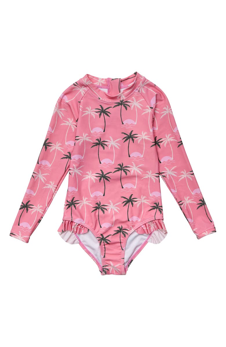 Snapper Rock Kids' Palm Paradise One-Piece Surf Swimsuit, Main, color, 