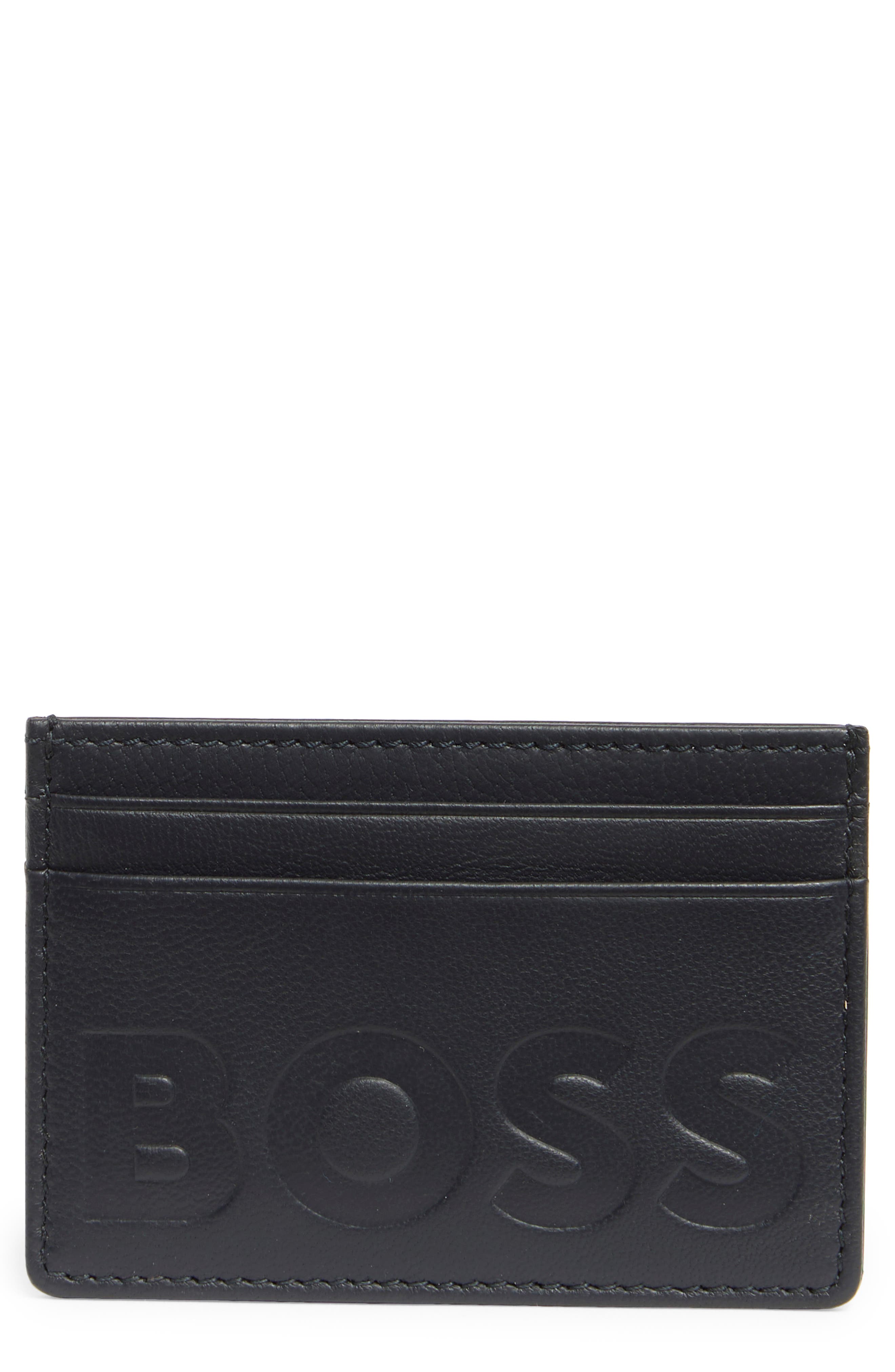 BOSS Laslo Debossed Logo Leather Card Case
