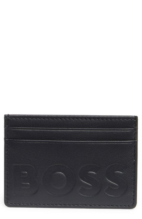 Laslo Debossed Logo Leather Card Case