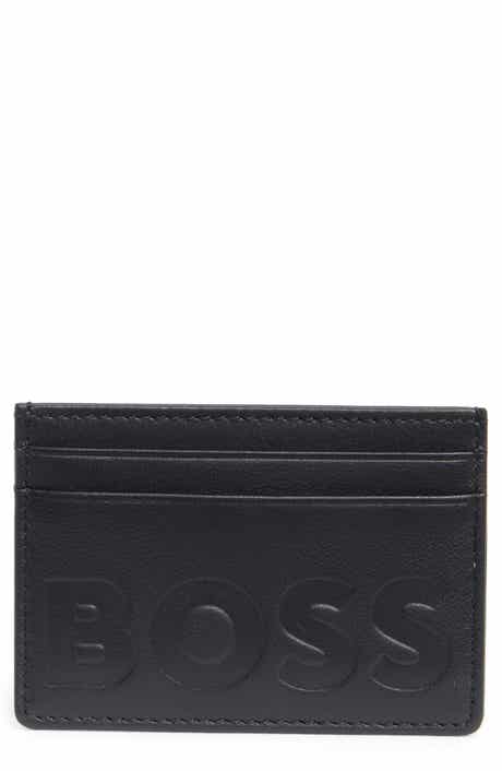 BOSS Laslo Debossed Logo Leather Card Case