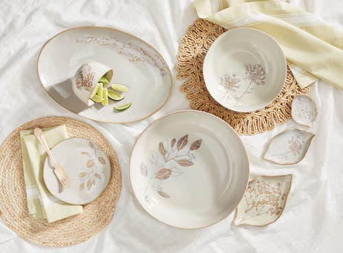 Tag Eucalyptus Ivory Ceramic Serving Bowl Dishwasher Safe In Gray