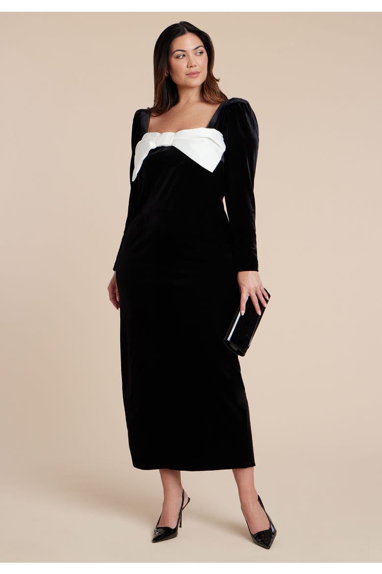 Velvet Maxi Dress With Bow, Alternate, color, BLACK ONYX