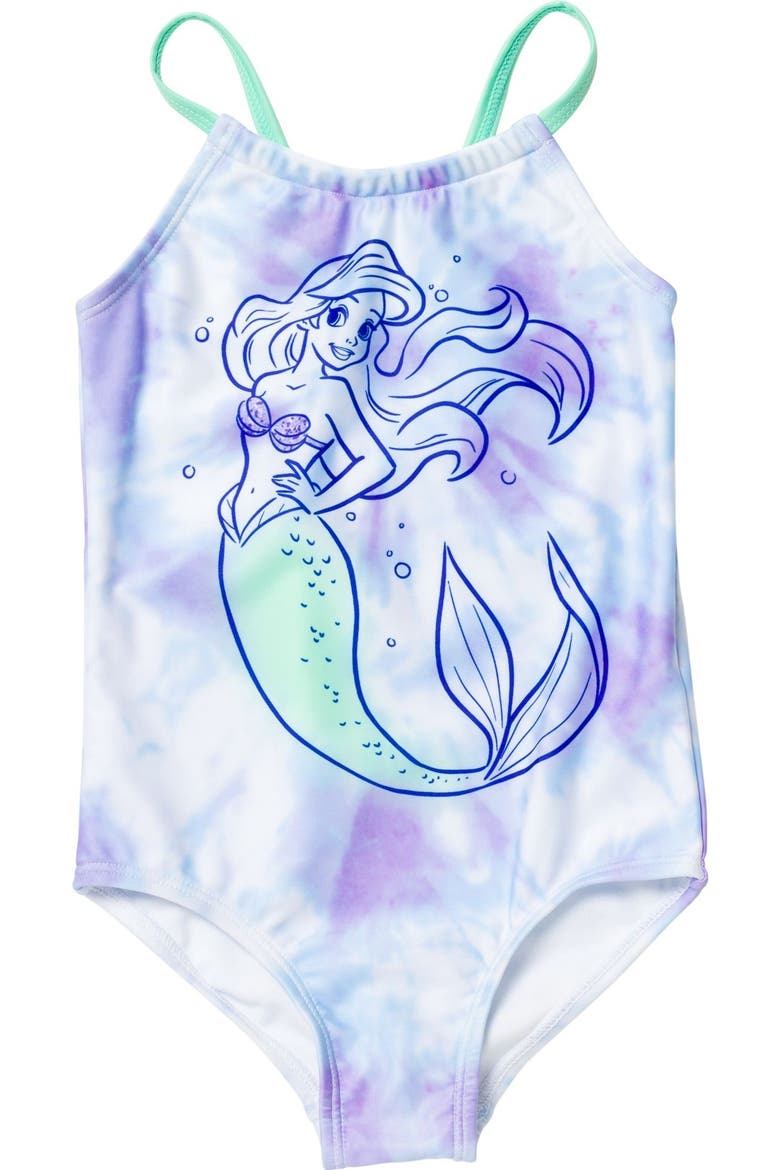 The Little Mermaid Princess Ariel One Piece Bathing Suit, Main, color, Ariel Purple Tie Dye