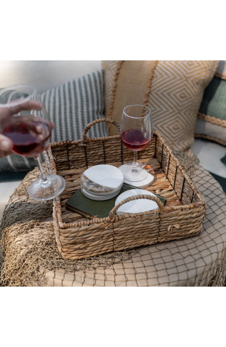 Foreside Home and Garden Set of 4 Brown Agate and Marble Coasters, Alternate, color, Beige
