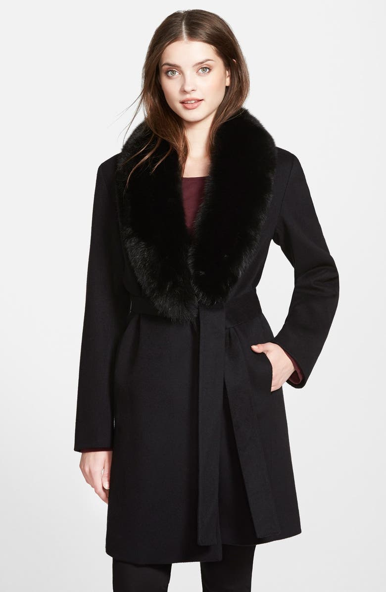 Fleurette Wool Wrap Coat with Genuine Fox Fur Collar, Main, color, 