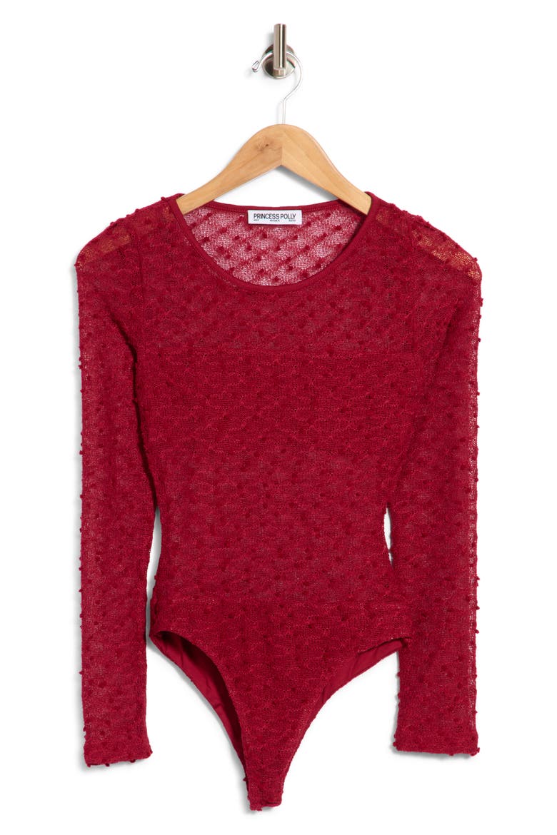 Harly Sheer Long Sleeve Bodysuit, Main, color, RED