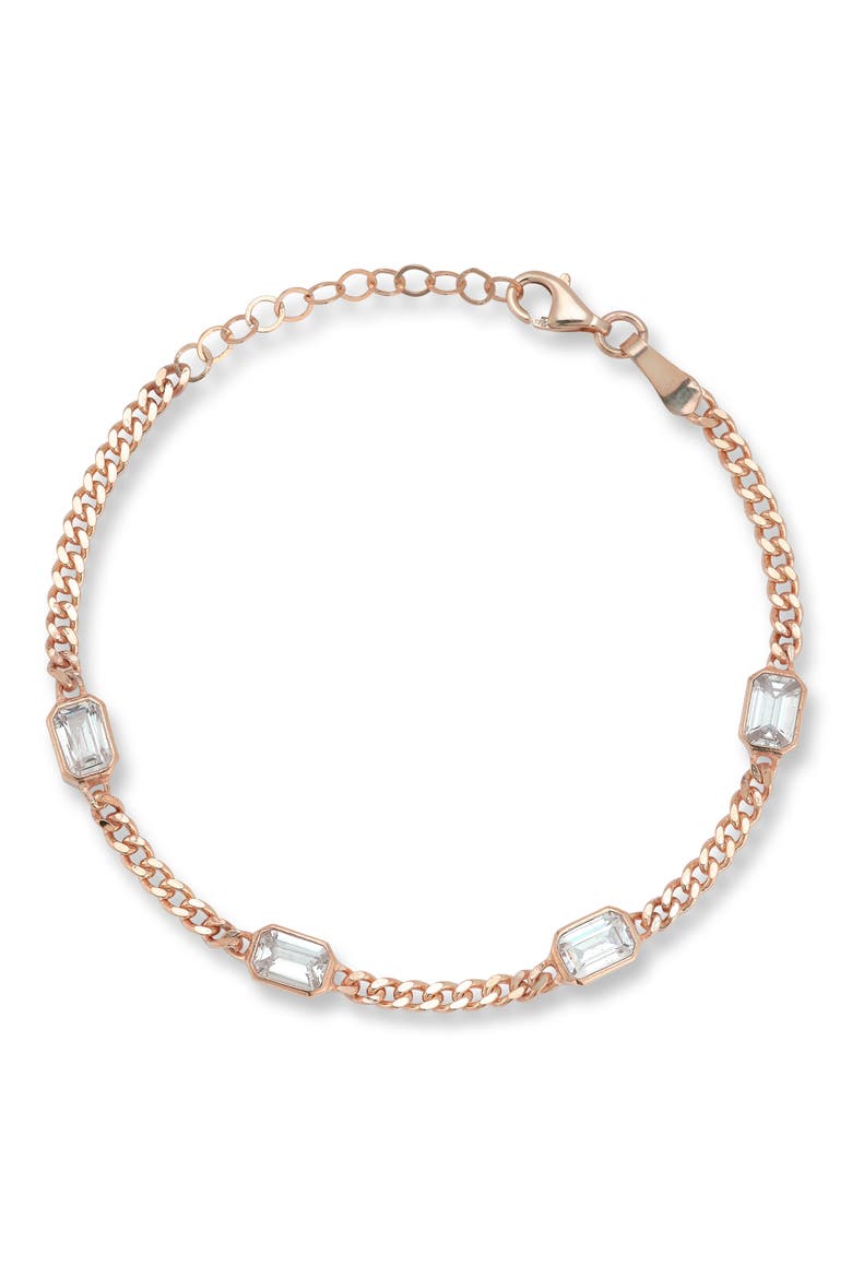 Cubic Zirconia Station Curb Chain Bracelet, Main, color, ROSE GOLD
