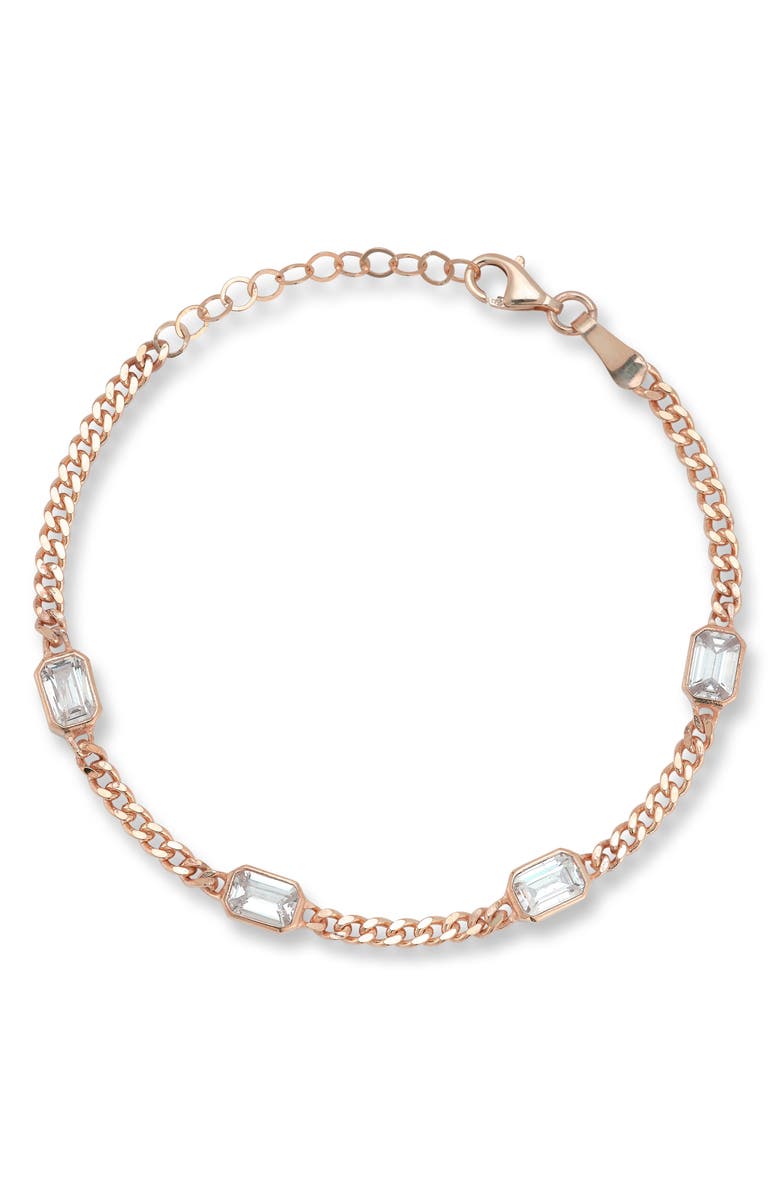CHLOE AND MADISON Cubic Zirconia Station Curb Chain Bracelet, Main, color, Rose Gold