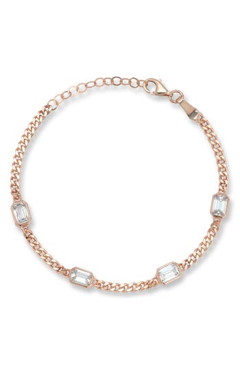 Chloe & Madison Chloe And Madison Cubic Zirconia Station Curb Chain Bracelet In Gold