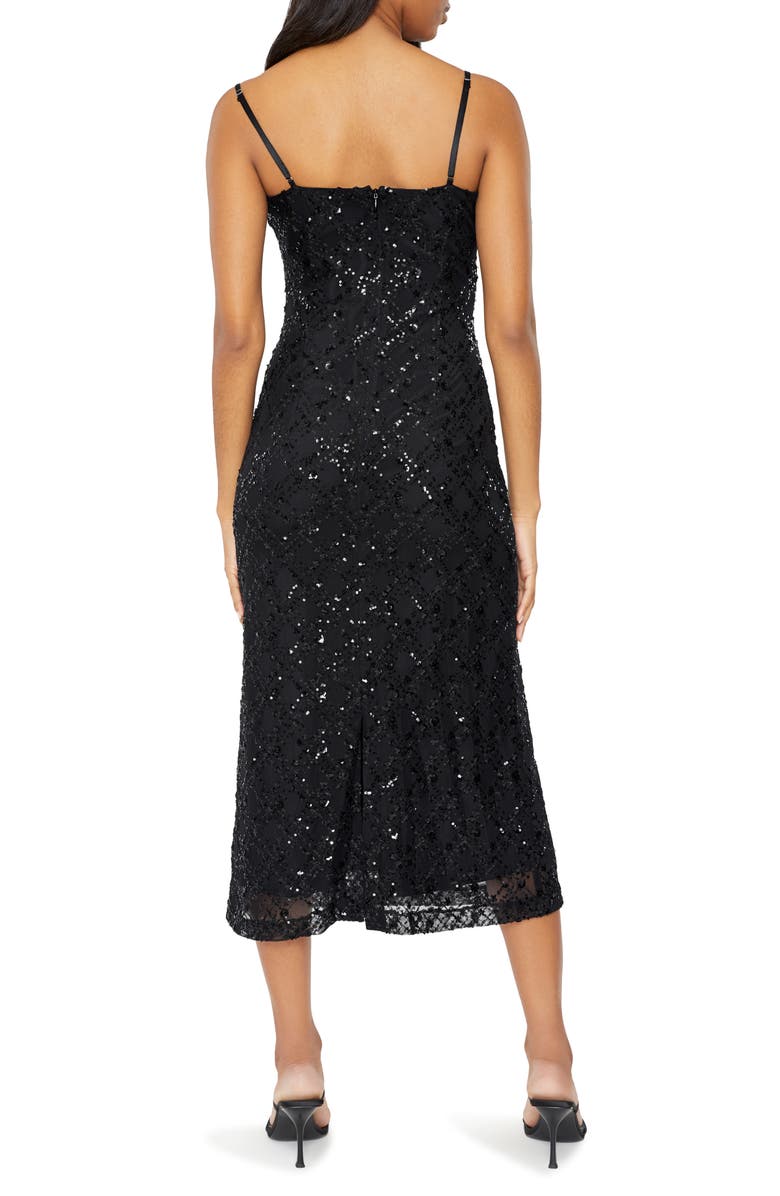 LIKELY Lucca Sequin Faux Feather Trim Midi Dress, Alternate, color,