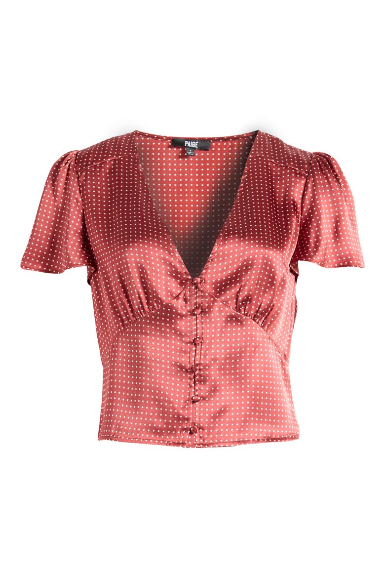 Miso Polka Dot Crop Button Front Silk Top, Alternate, color, OXBLDTRAVT