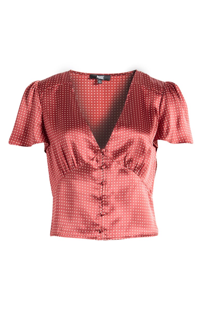 PAIGE Miso Polka Dot Crop Button Front Silk Top, Alternate, color, Oxblood/ Travertine