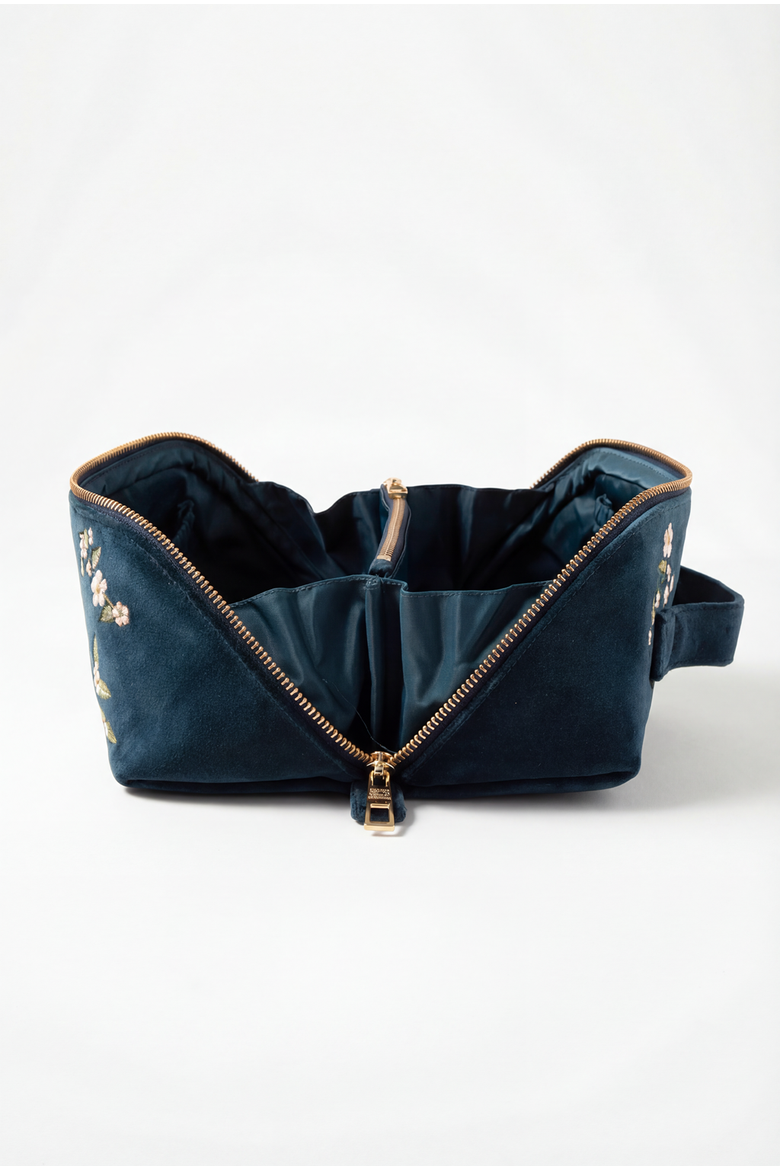 Wild Rose Velvet Open Flat Makeup Bag, Alternate, color, Ink Blue