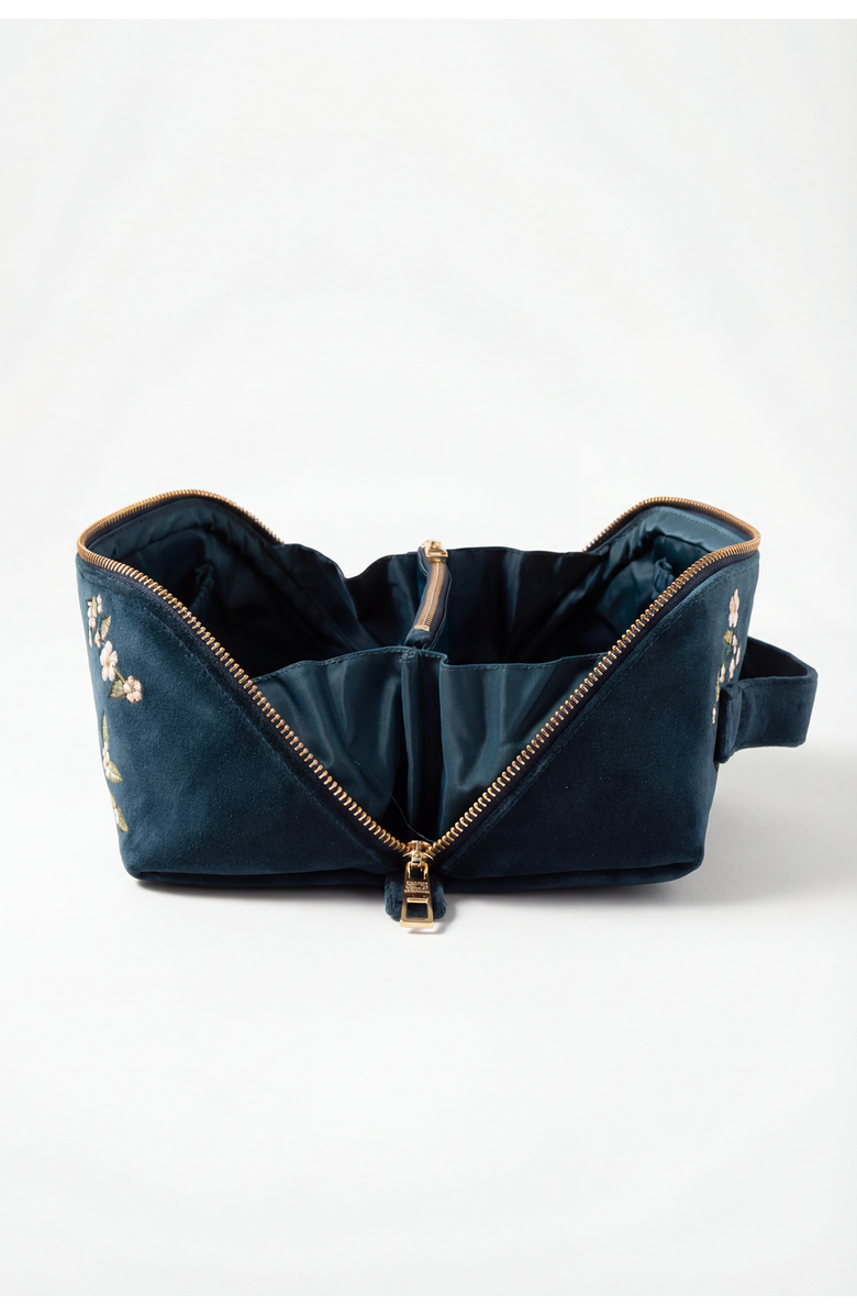 Elizabeth Scarlett Wild Rose Velvet Open Flat Makeup Bag, Alternate, color, Ink Blue
