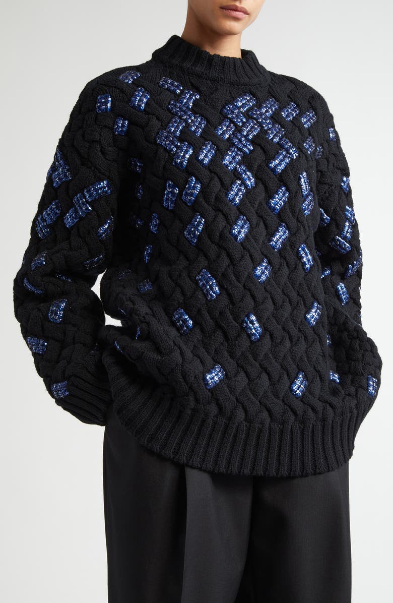 Dries Van Noten Embellished Virgin Wool Cable Knit Sweater, Alternate, color, 