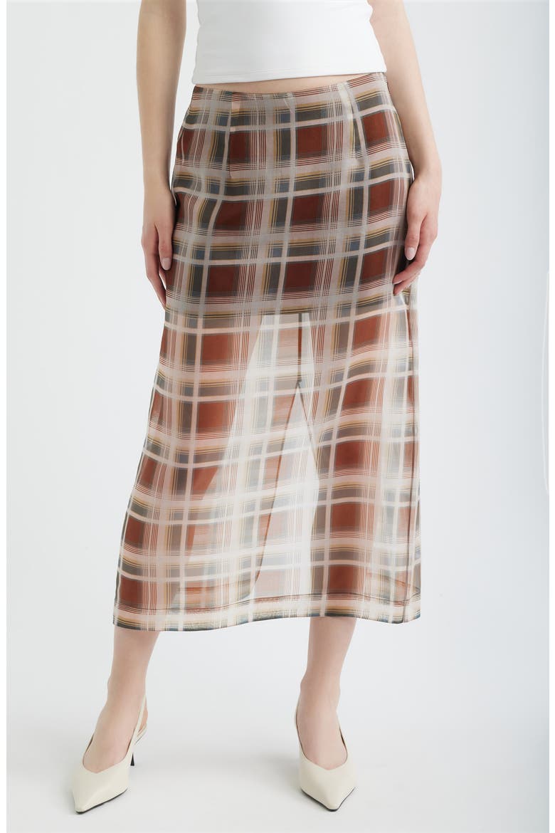 The Plaid Silk Organza Midi Skirt, Main, color, SILVER PEONY MULTI