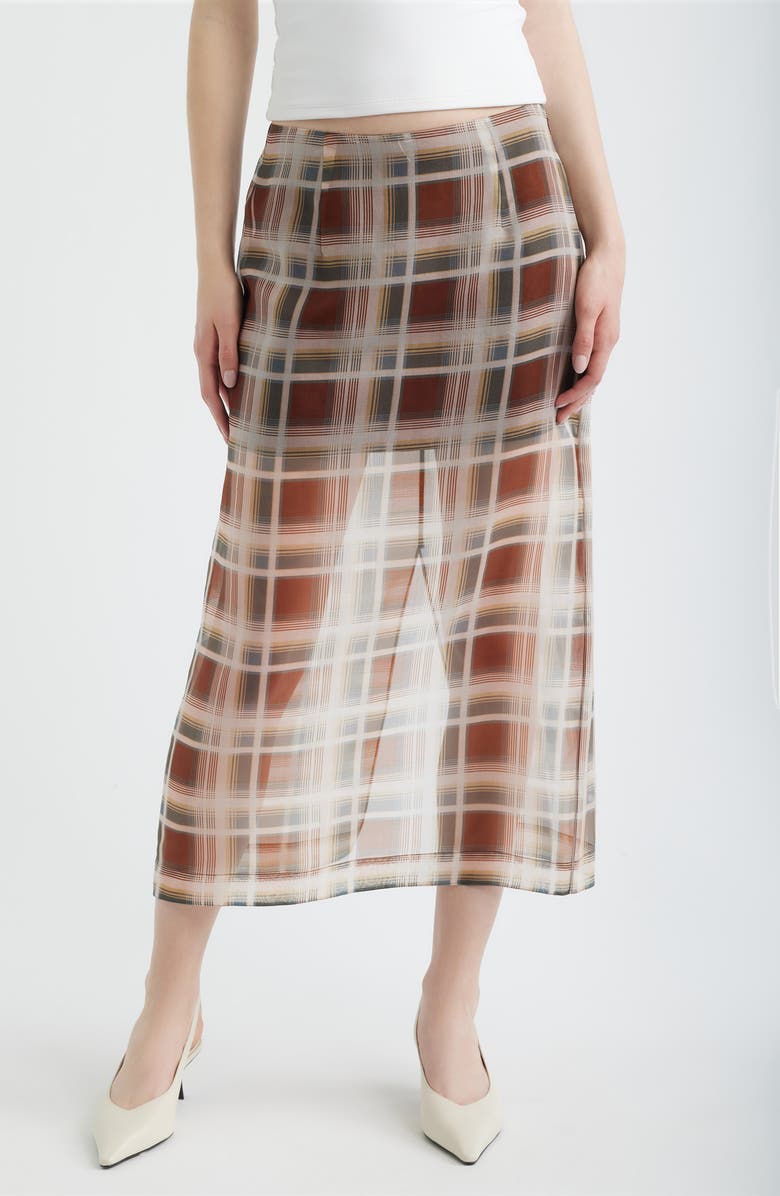 FRAME The Plaid Silk Organza Midi Skirt, Main, color, Silver Peony Multi
