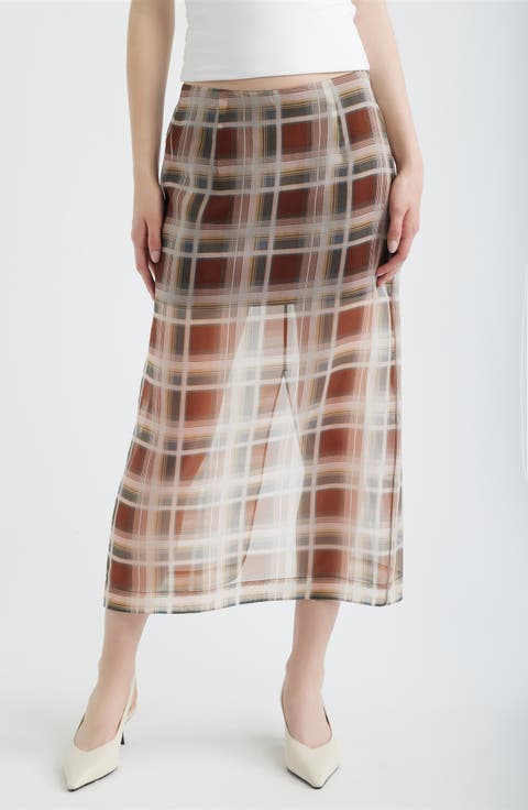 The Plaid Silk Organza Midi Skirt