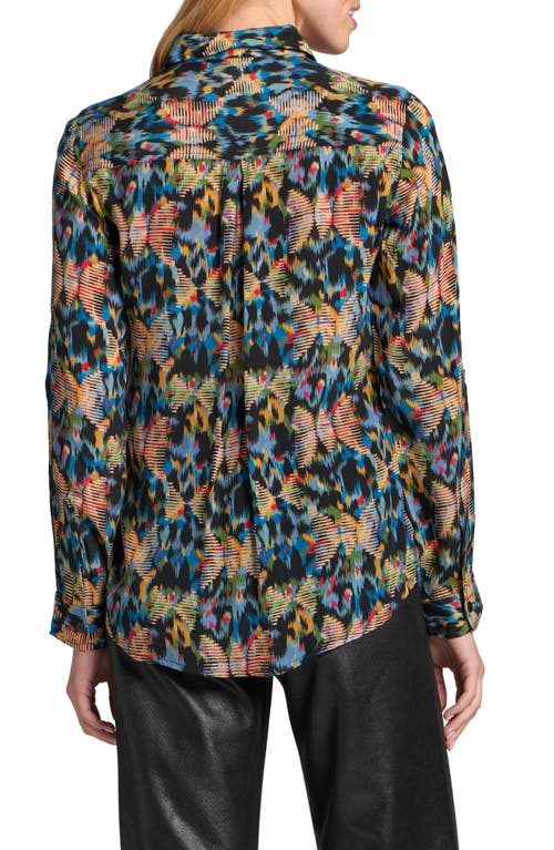 Apny Abstract Print Roll Tab Sleeve Chiffon Button-up Shirt In Multi