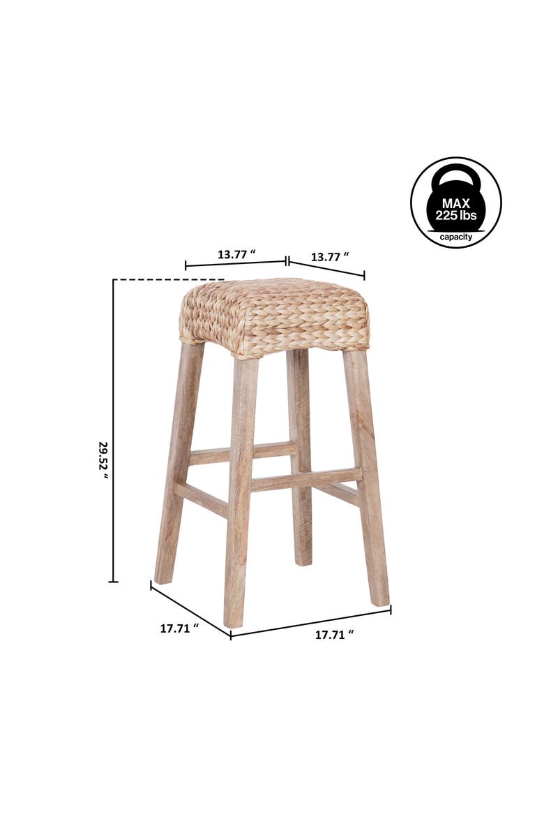 Maui Hyacinth/Wood Backless Stool, Woven Seat with Natural Wood Frame, Alternate, color, Natural (29.5" Bar Stool)