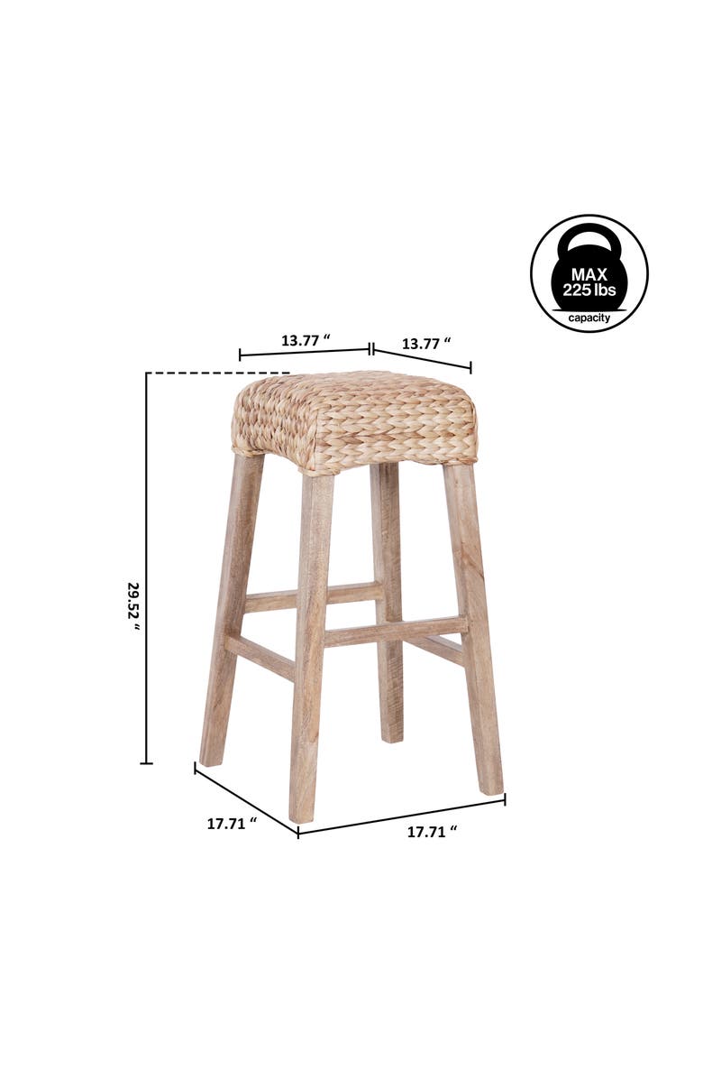 JONATHAN Y Maui Hyacinth/Wood Backless Stool, Woven Seat with Natural Wood Frame, Alternate, color, Natural (29.5" Bar Stool)