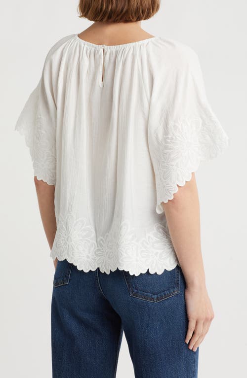 Adrianna Papell Embroidered Floral Top In White