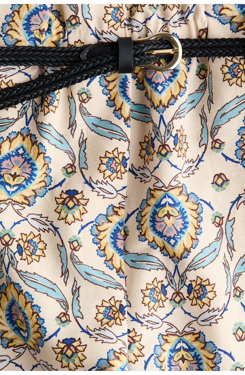 H&M Belted Linen-blend Shorts, Alternate, color, Light Beige/Patterned