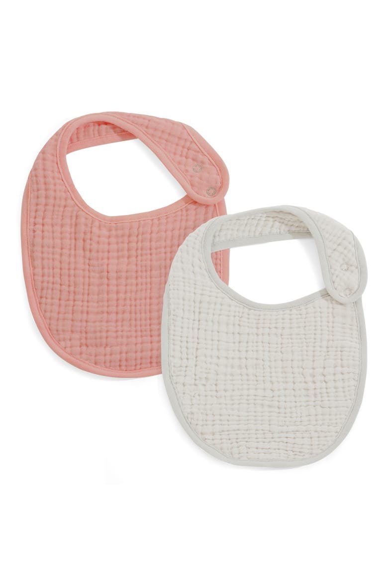 Assorted 2-Pack Organic Cotton Muslin Baby Bibs, Main, color, EGGSHELL/ ROSE