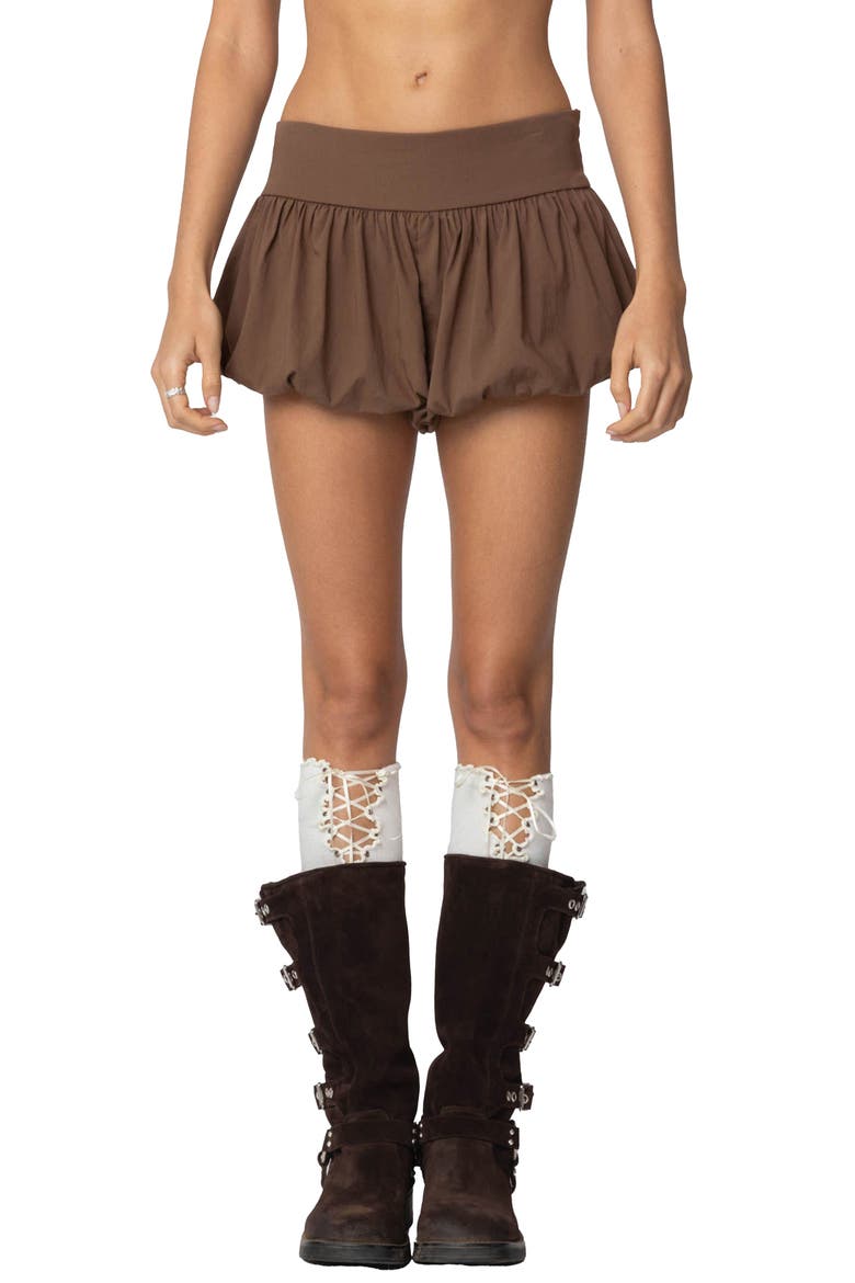 Adrianna Bubble Micro Shorts, Main, color, BROWN