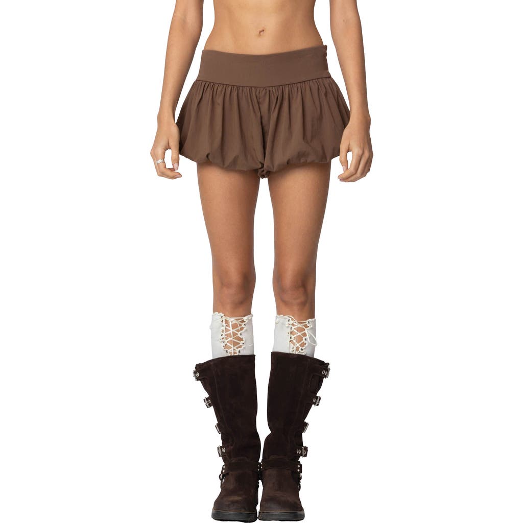 EDIKTED Adrianna Bubble Micro Shorts in Brown