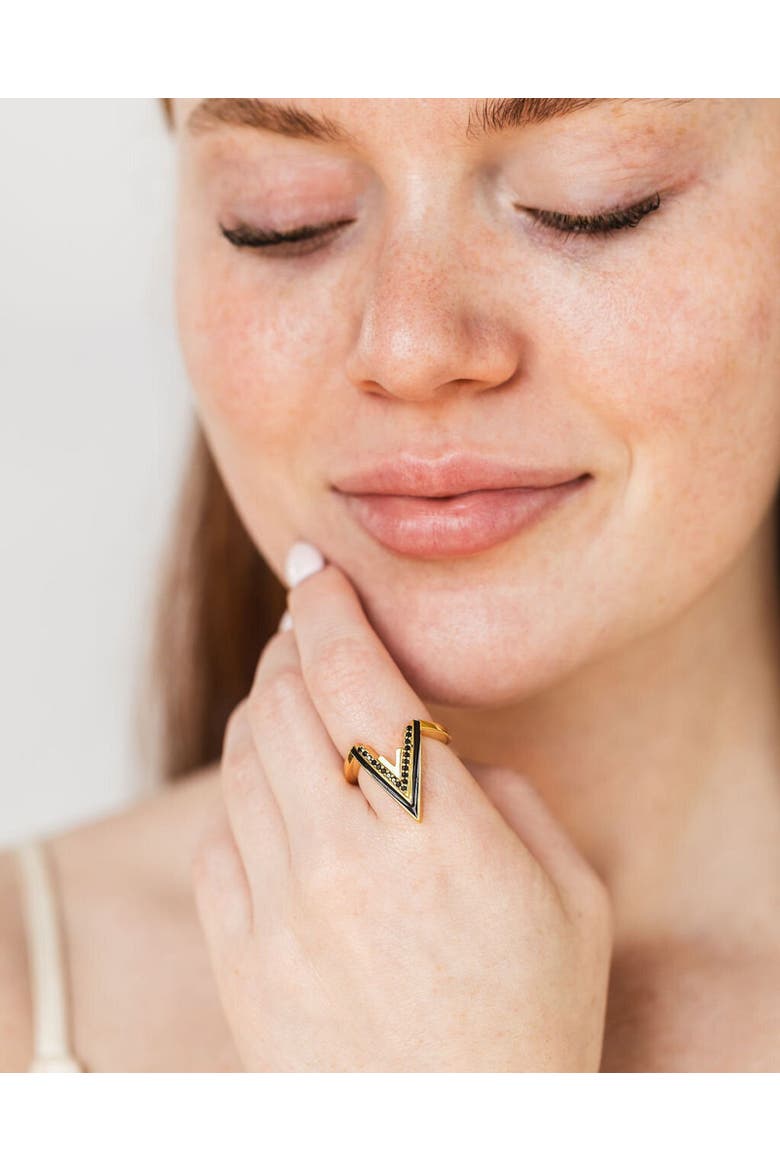 Valor V Bold Onyx 18K Gold Vermeil Ring, Alternate, color, Gold
