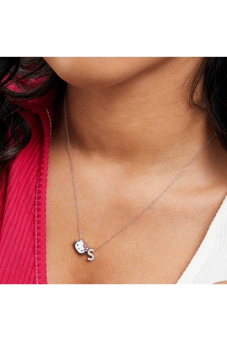 Silver Plated Enamel Pave Initial Slider Necklace, Alternate, color, Silver
