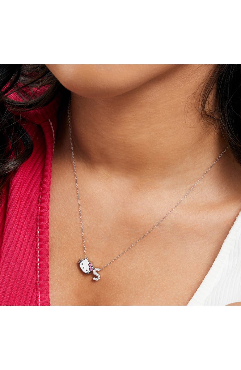 Hello Kitty Silver Plated Enamel Pave Initial Slider Necklace, Alternate, color, Silver