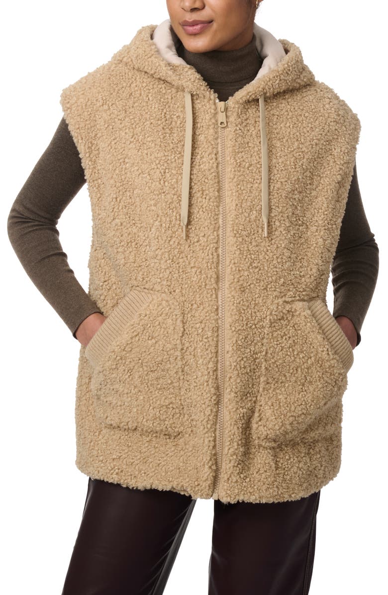 Bernardo Faux Shearling Hooded Vest, Alternate, color, Beige